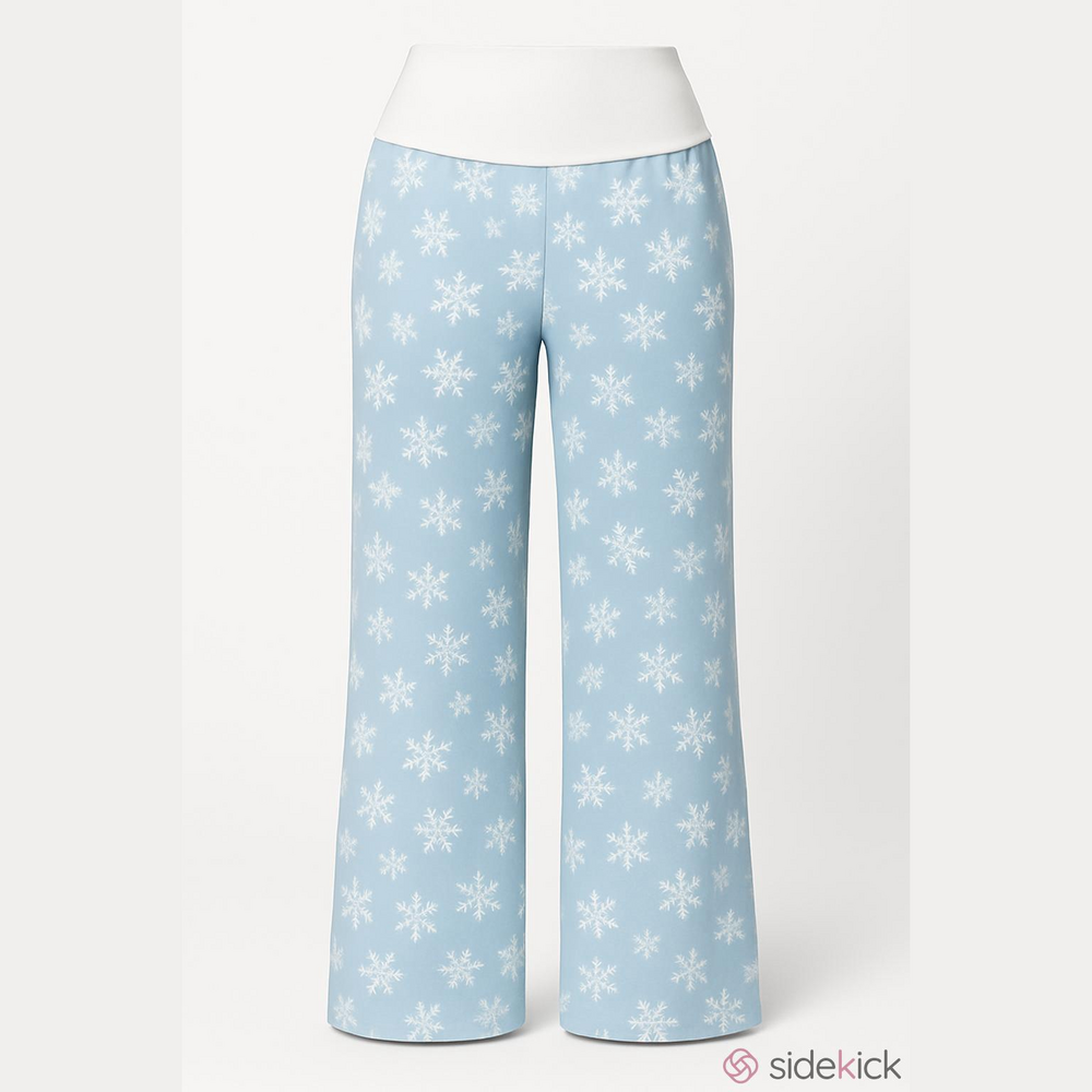 HDE Snowflake Wide Leg Lounge Pants Light Blue Medium